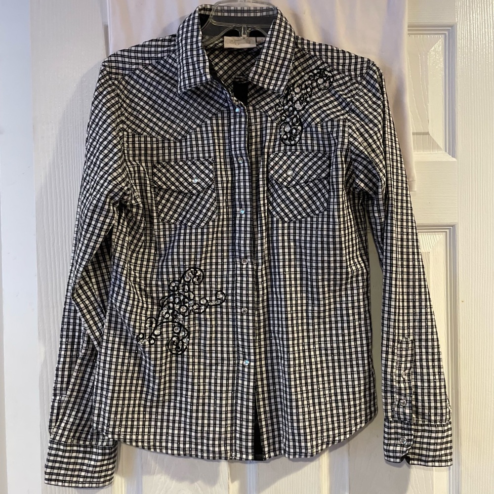 Black and white rhinestone Shyanne snap front shirt